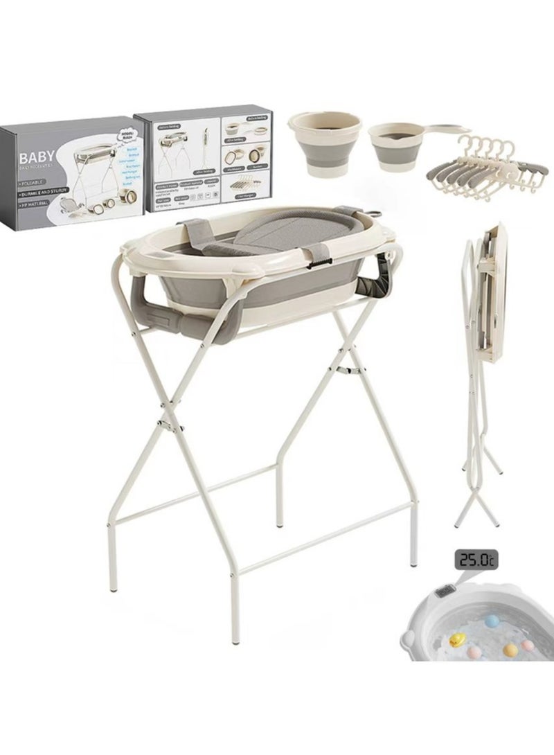 WALALLA 7-In-1 Baby Newborn Bathtub Stand Set Gift Box No-Bending Baby Bathing Table Nursing Table (Include Scoop, Bucket, Bath Mat,Washbasin,Bathtub,Bathtub Stand,Coat Hangers) - Image 1